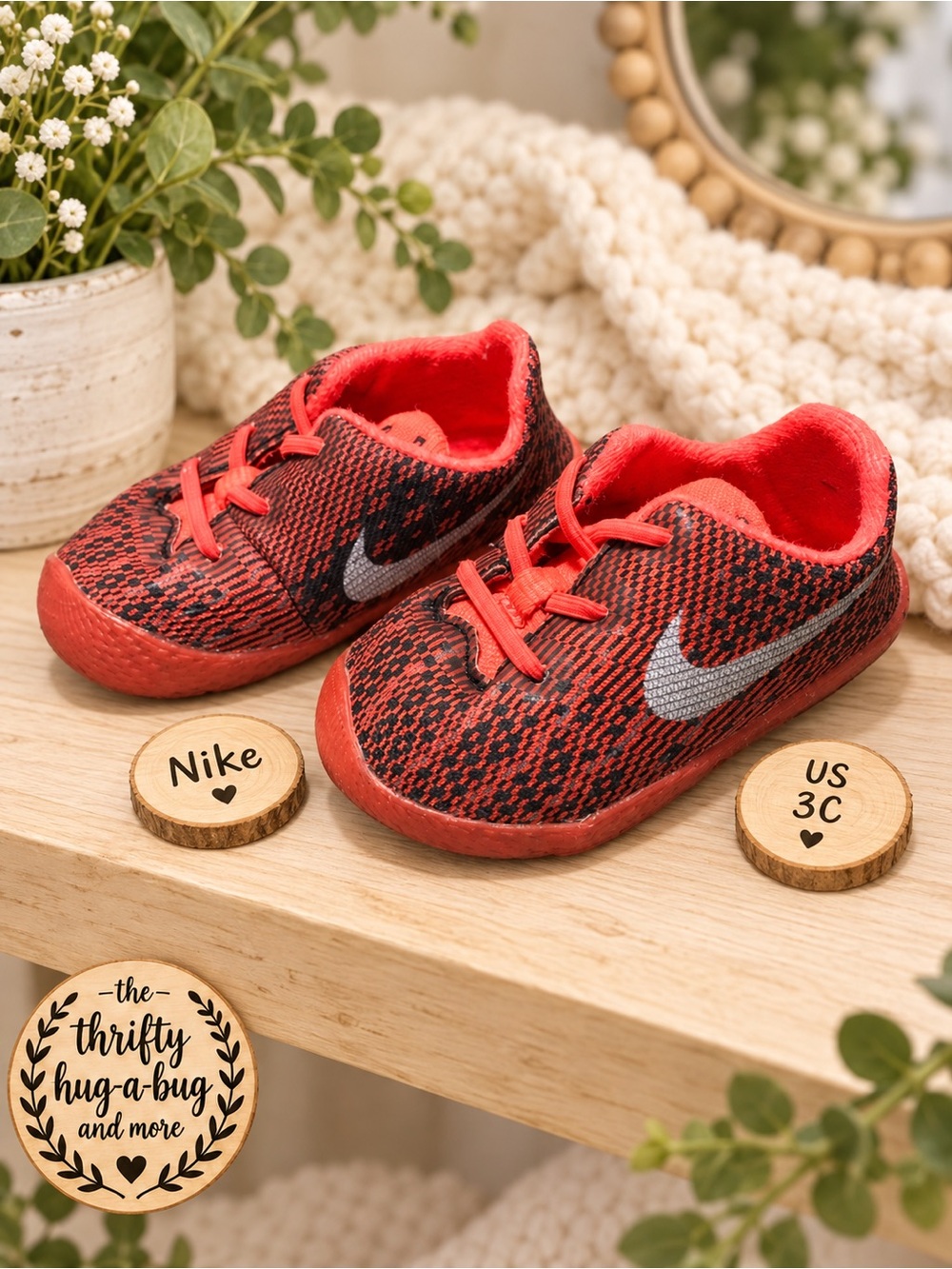 Nike Baby Sneakers US 3C Red Black Silver Swoosh Infant Shoes